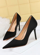 high-heeled Shallow-mouth Pointed Satin Shoes