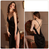 Deep V Backless Suspender Nightdress Suit