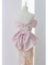 Pink Sequins Off the Shoulder Bow Prom Dress