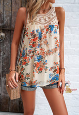 Casual Sleeveless Round Neck Printed Top