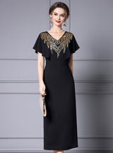 Fuchsia V-neck Beading Mother of the Bride Dress
