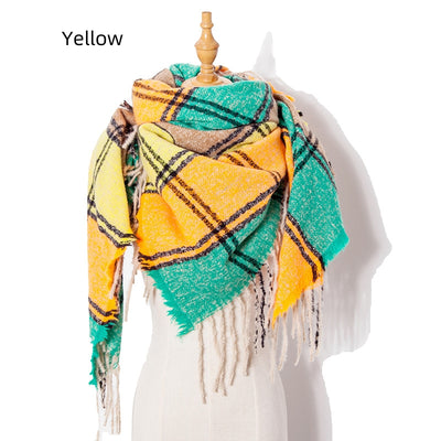 Plaid Thick Fringed Scarf Shawl