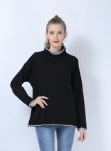 Pile Neck Elastic Knitted Loose Pullover Shirt