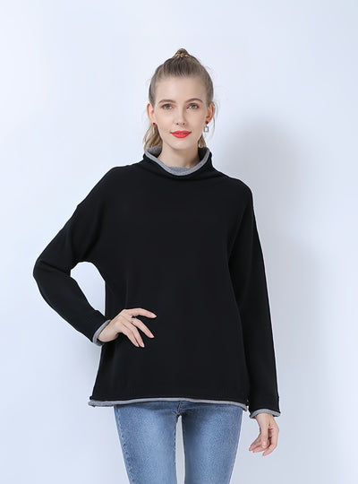 Pile Neck Elastic Knitted Loose Pullover Shirt