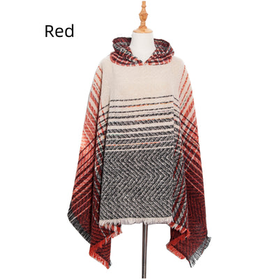 Polyester Gradient Hooded Cloak Shawl