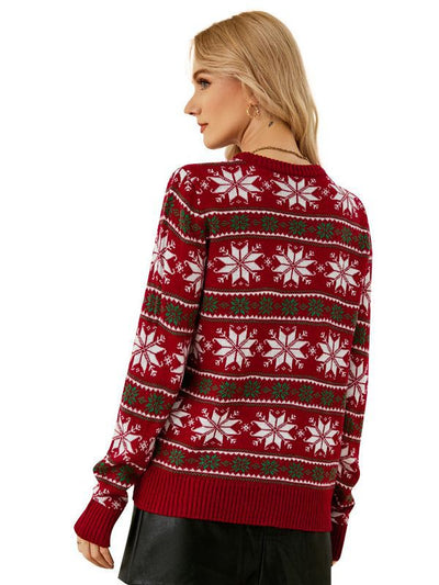 Round Neck Long Sleeve Snowflake Christmas Sweater