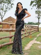 Sexy Deep V Sequined Evening Dress