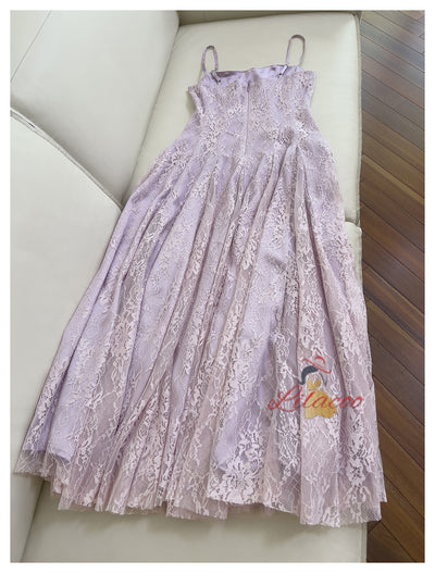 Purple Lace Straps Prom Dress