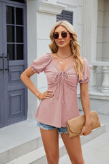 Solid Color V-neck Short Sleeve Loose T-shirt