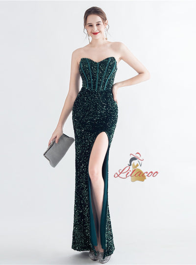 Mermaid Sequins Strapless Prom Dress