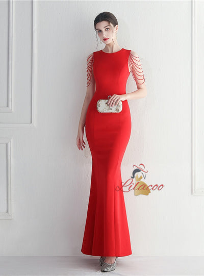 Scoop Neck Beading Sleveless Prom Dress