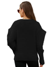 Solid Color Bubble Sleeve V-neck Sweater Coat