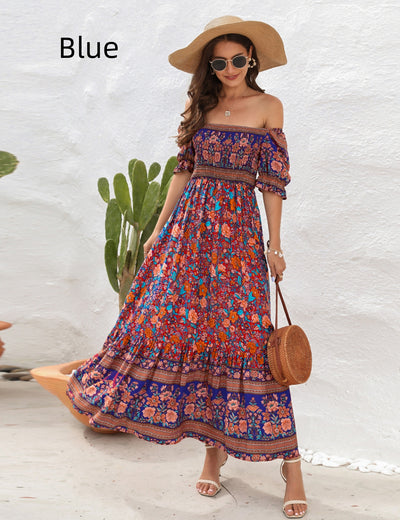 Bohemian Beach Print Holiday Long Dress