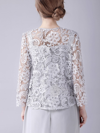 Gray Chiffon Lace Mother Of The Bride Dress