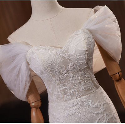 White Mermaid Lace Off the Shoulder Wedding Dress