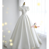 White Satin V-neck Wedding Dress