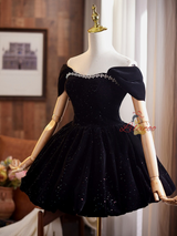 Black Velvet Sequins Crystal Homecoming Dress