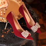Red High Heels Pointed Stilettos Bows Wedding Shoes