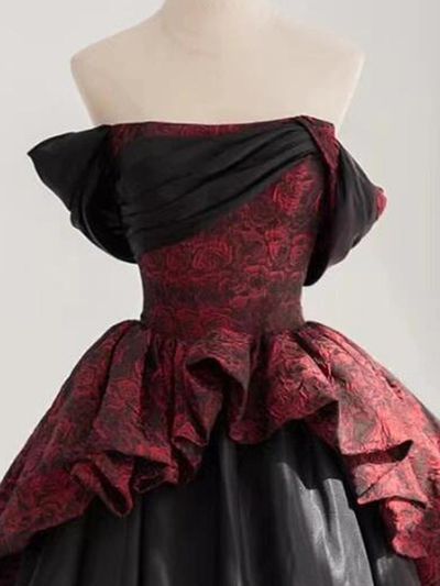 Print Off the Shoulder Tulle Prom Dress