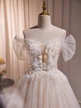 Ivory Tulle Straps Sequins Pleats Wedding Dress