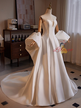 White Satin Strapless Wedding Dress