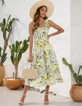 Flower Print Suspender Leisure Holiday Dress