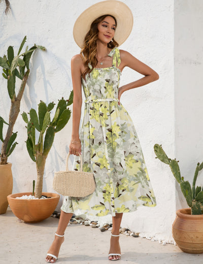 Flower Print Suspender Leisure Holiday Dress