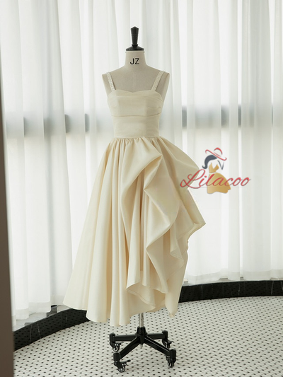 Champagne Satin Straps Wedding Dress