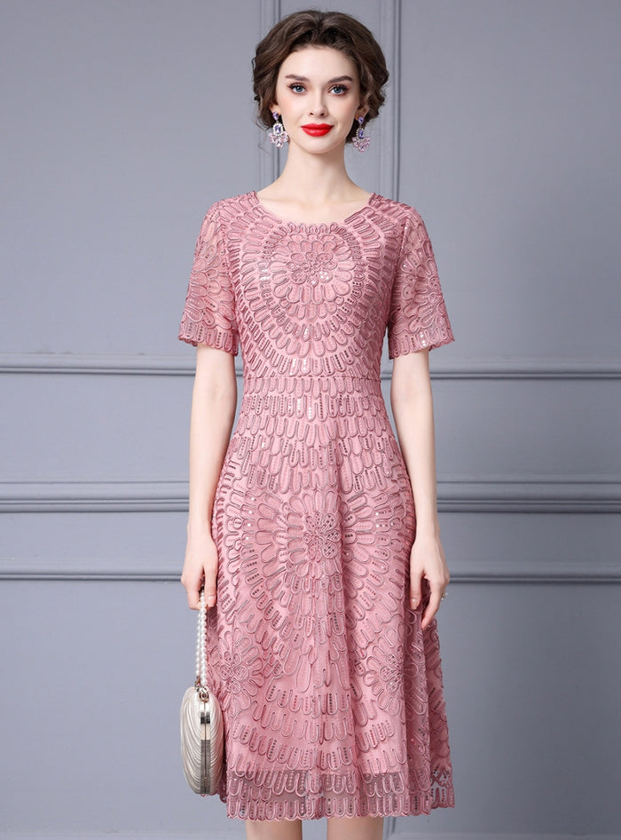Sequins Short Sleeve Mother Of The Bride Dress