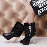 Waterproof Platform High Heel Thick Heel Rhinestone Boots