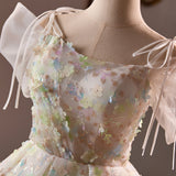 White Tulle Sequins Short Sleeve Homecoming Dress