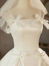 Simple White Satin Straps Bow Short Wedding Dress