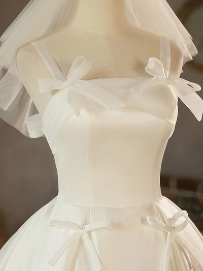 Simple White Satin Straps Bow Short Wedding Dress