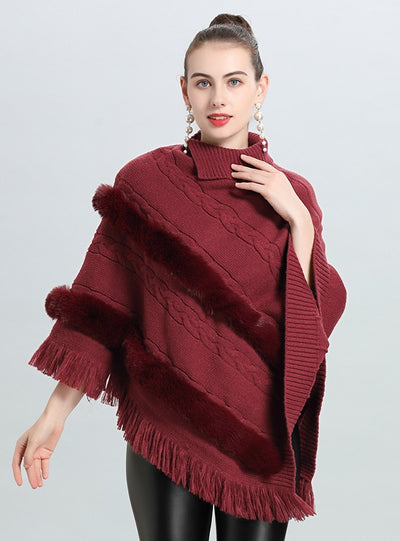 Loose Jacquard Pullover Sweater Cloak Shawl
