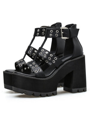 Thick-heeled Rivet High-heeled Platform Sandals