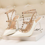Pointed Patent Leather Rivets Roman Sandals Heels
