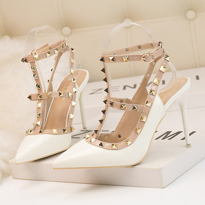 Pointed Patent Leather Rivets Roman Sandals Heels