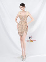 Short Sequins Straps Feather Prom Dress