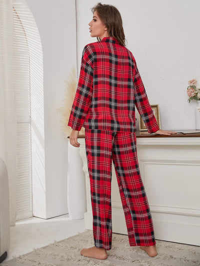 Red Plaid Long Sleeve Pajamas Two-piece Set