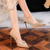 Metal Head Sequins Rhinestone High Heels Wedding Shoes