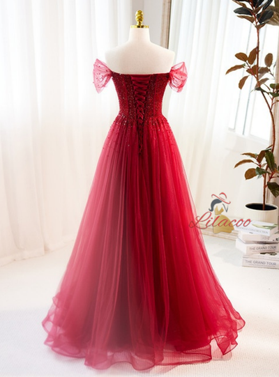 Tulle Off the Shoulder Beading Prom Dress