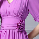 Purple Chiffon V-neck Mother Of the Brides Dress