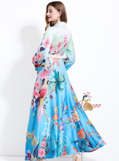 Retro Printed Long Sleeve Dress