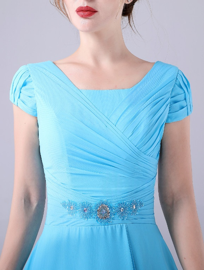 Blue Chiffon Pleats Beading Mother Of The Bride Dress