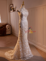 White Mermaid Lace Backless Wedding Dress