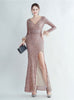 V-neck Long Sleeve Sequins Prom Dress