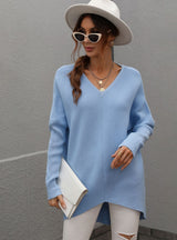 Solid Color V-neck Fashion Top Sweater