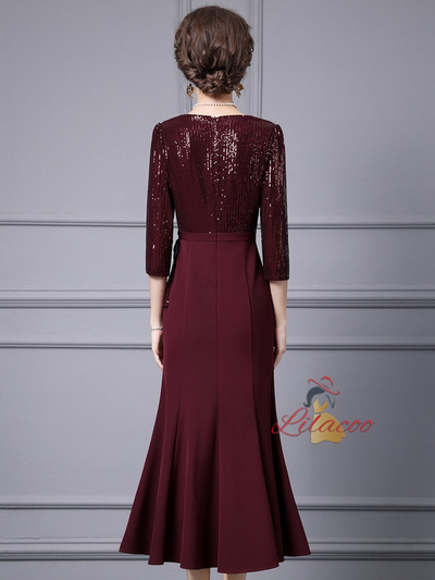 Pink Sequins Short Sleeve Mother Of The Bride Dress