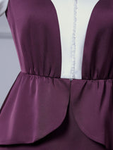 Purple Short Sleeve Beading Mother Of The Bride Dress
