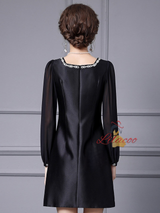 Black Satin Long Sleeve Mother Of The Bride Dress